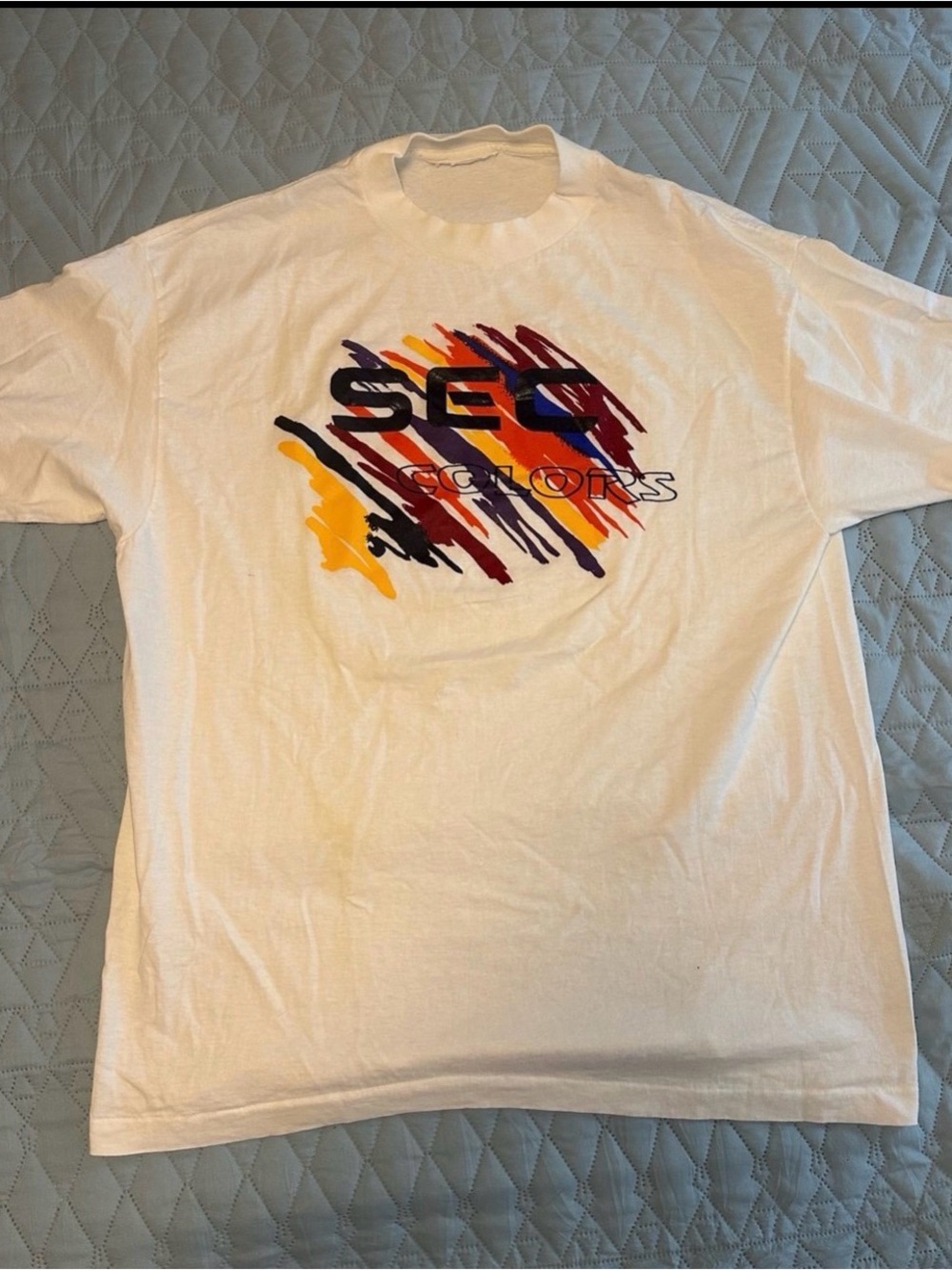 Vintage SEC  Colors Splash Graphic Single Stitch White T-shirt Size Large